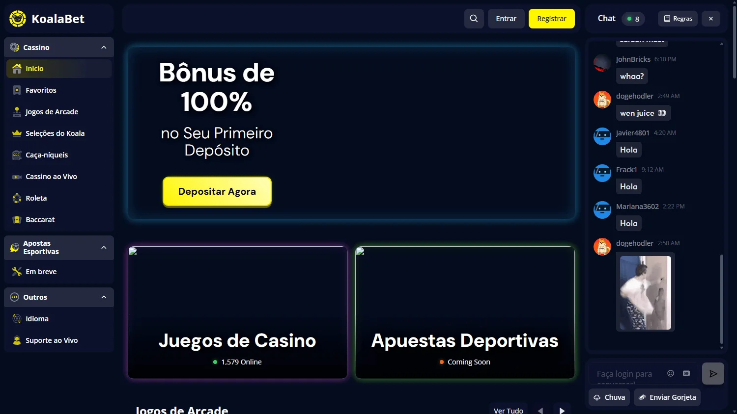 Koala Casino games catalogue on desktop